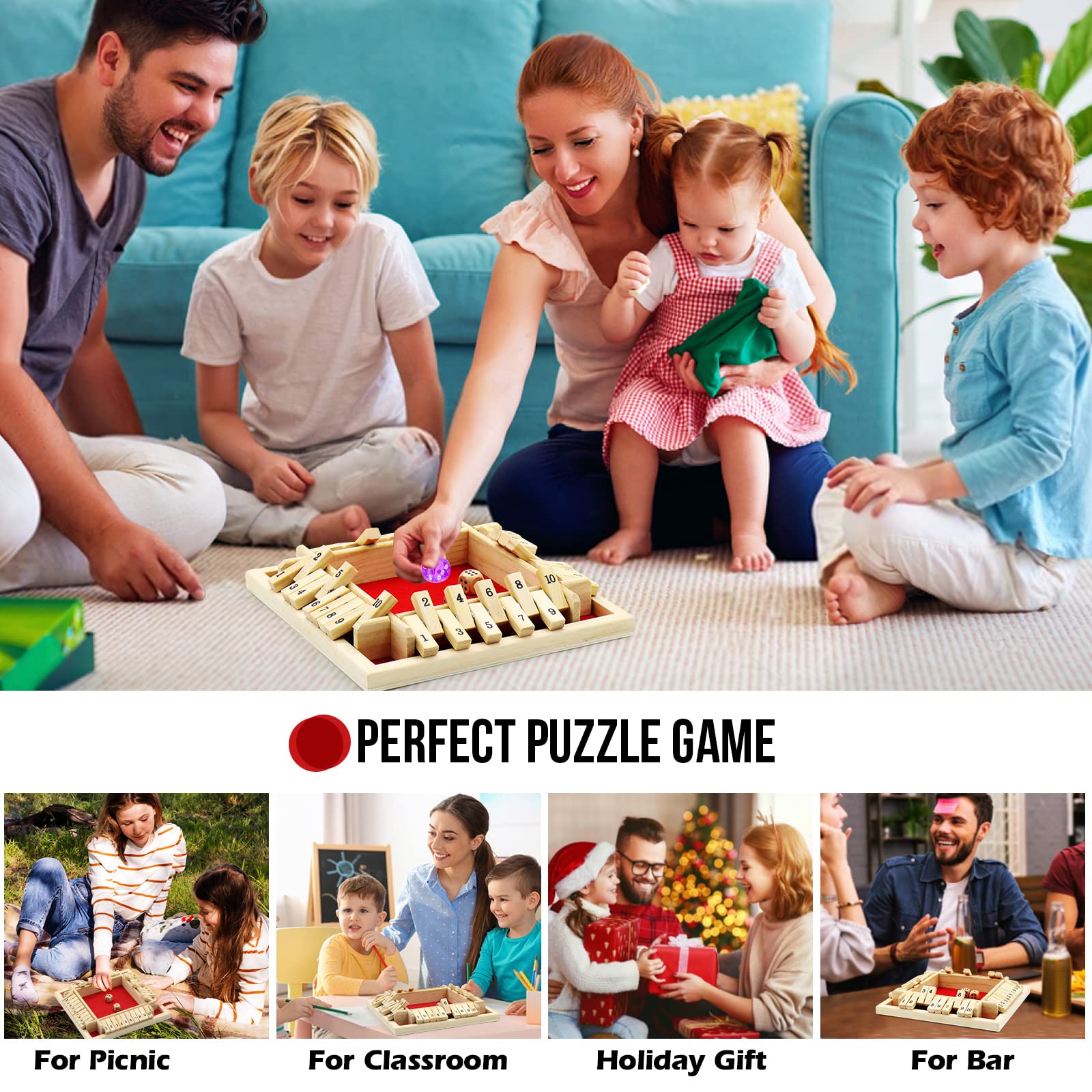 Amazon.co.jp: Shut The Box 木製ボードゲーム サイコロ10個付き